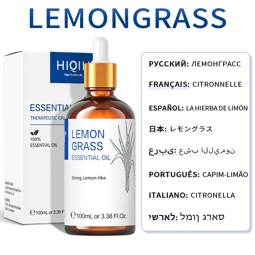 HIQILI 100ML Lavender Jasmine Rose Vanilla Mint Eucalyptus Lemon Essential Oils for Diffuser, Humidifier, Massage, Skin, Hair