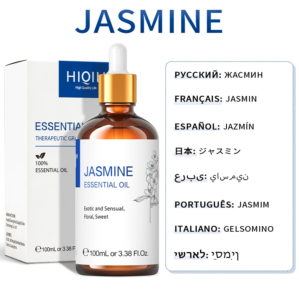 HIQILI 100ML Lavender Jasmine Rose Vanilla Mint Eucalyptus Lemon Essential Oils for Diffuser, Humidifier, Massage, Skin, Hair