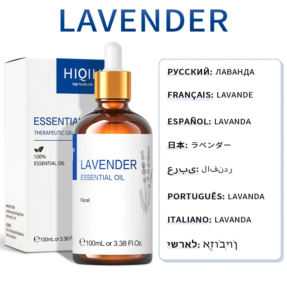 HIQILI 100ML Lavender Jasmine Rose Vanilla Mint Eucalyptus Lemon Essential Oils for Diffuser, Humidifier, Massage, Skin, Hair