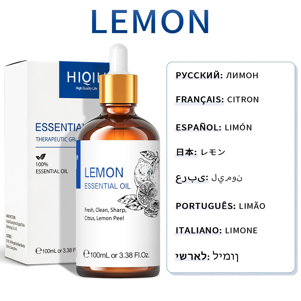 HIQILI 100ML Lavender Jasmine Rose Vanilla Mint Eucalyptus Lemon Essential Oils for Diffuser, Humidifier, Massage, Skin, Hair