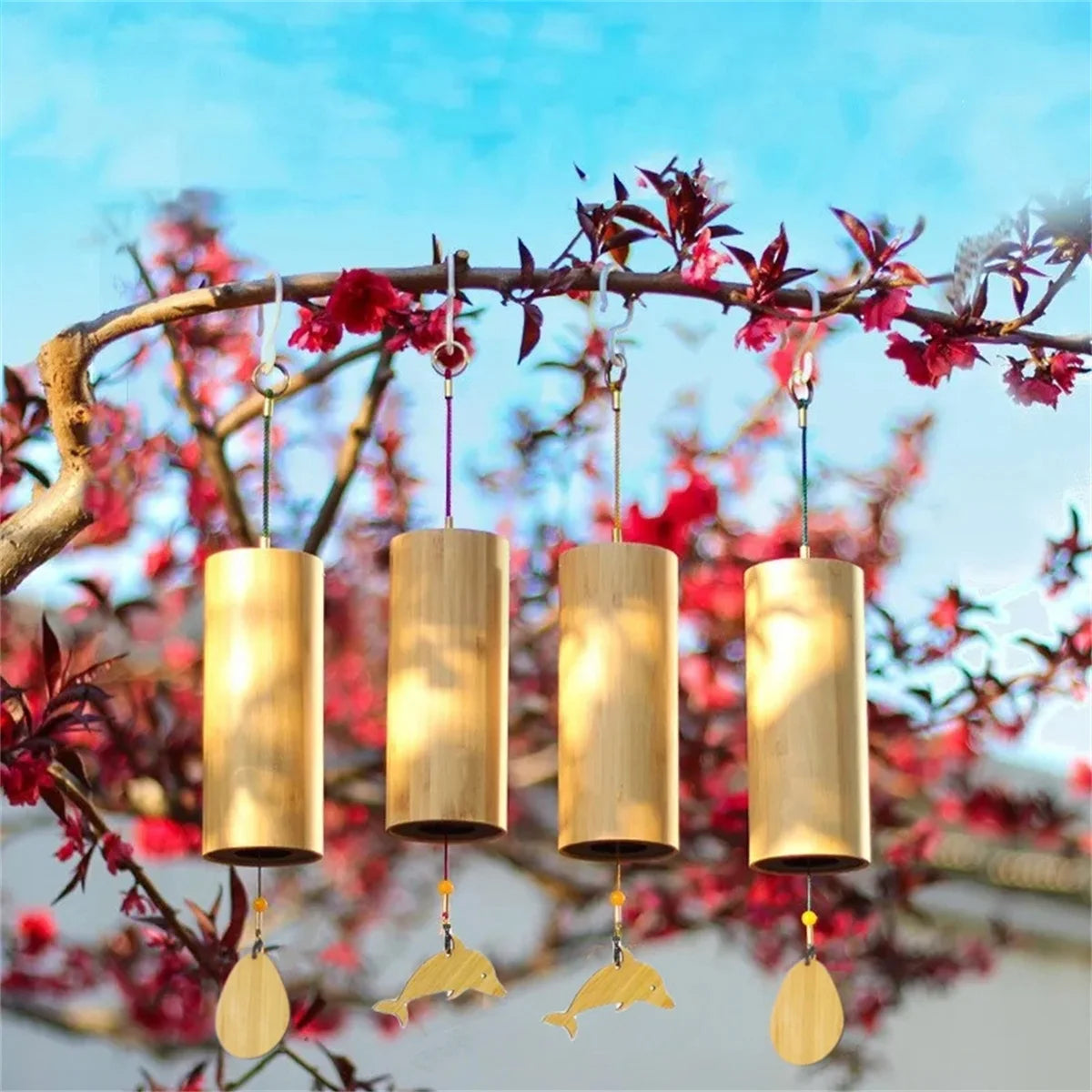 Bamboo Wind Chimes Set Wind Windchimes 8 Tone Rods Windchimes for Outdoor Garden Patio Home Decoration Meditation Relaxation