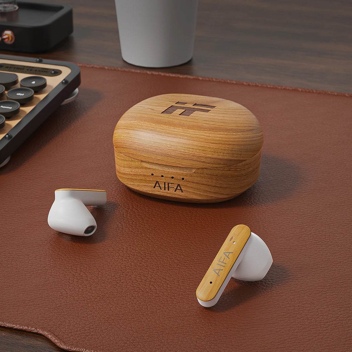 AIFA Wooden Earphone Bluetooth Wireless Noise Canceling High Quality 5.3 Sport Waterproof Bluetooth Earphone For Talking