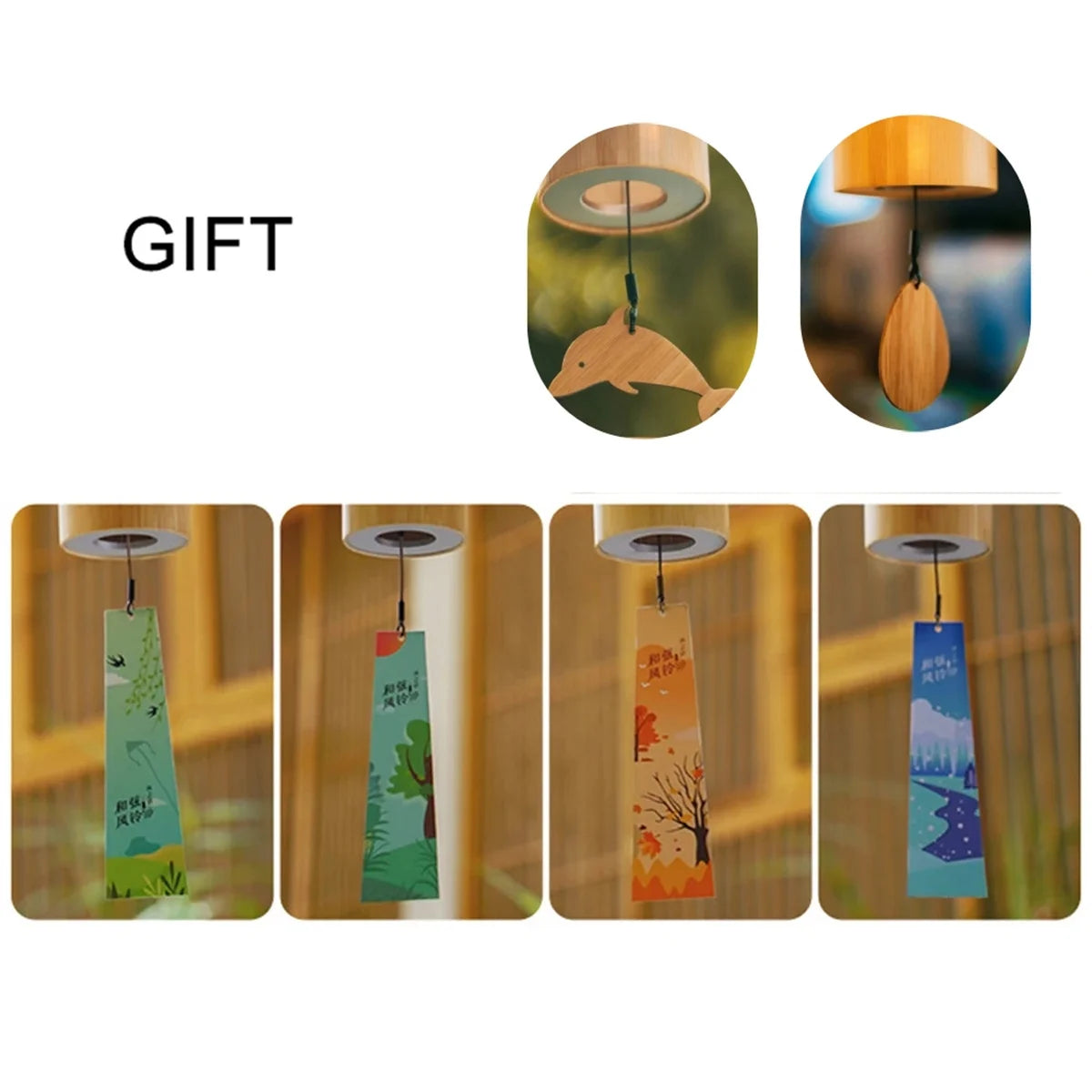 Bamboo Wind Chimes Set Wind Windchimes 8 Tone Rods Windchimes for Outdoor Garden Patio Home Decoration Meditation Relaxation