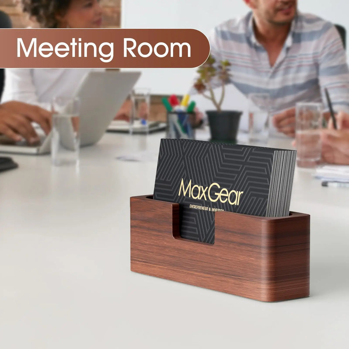 Business Card Holder Wood Business Card Display Holder Desktop Business Card Stand for Office,Tabletop - Rectangle for Desk