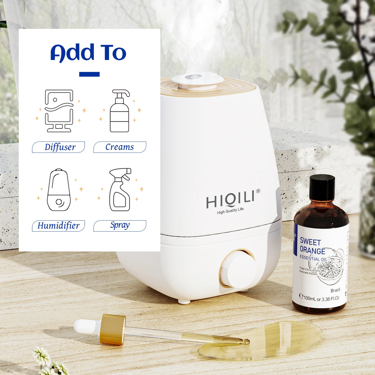 HIQILI 100ML Lavender Jasmine Rose Vanilla Mint Eucalyptus Lemon Essential Oils for Diffuser, Humidifier, Massage, Skin, Hair