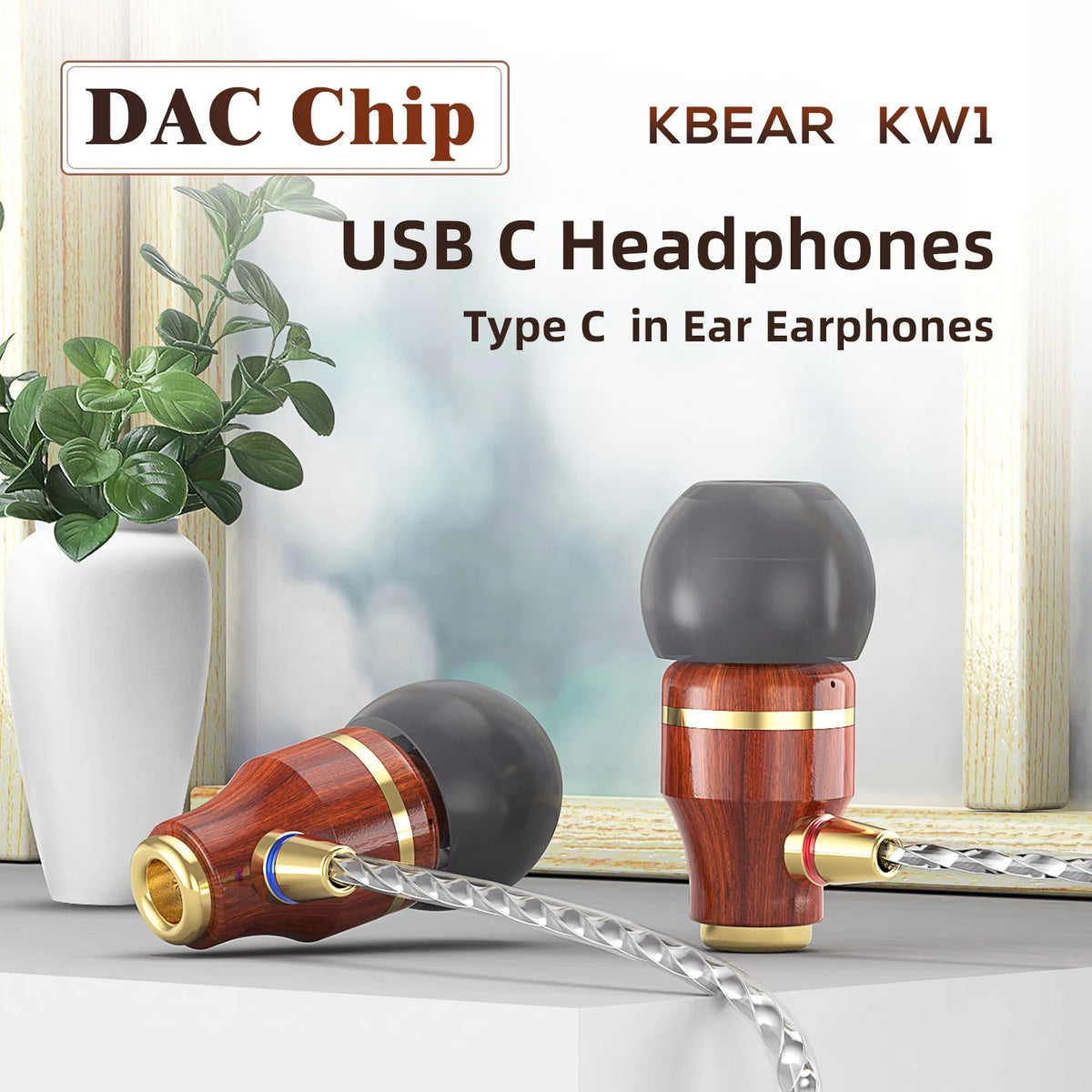 KBEAR KW1 Wired pear Wood in Ear HIFI Hi-res Earbuds Monitor Headphones TypeC 3.5mm for iPhone Lightning