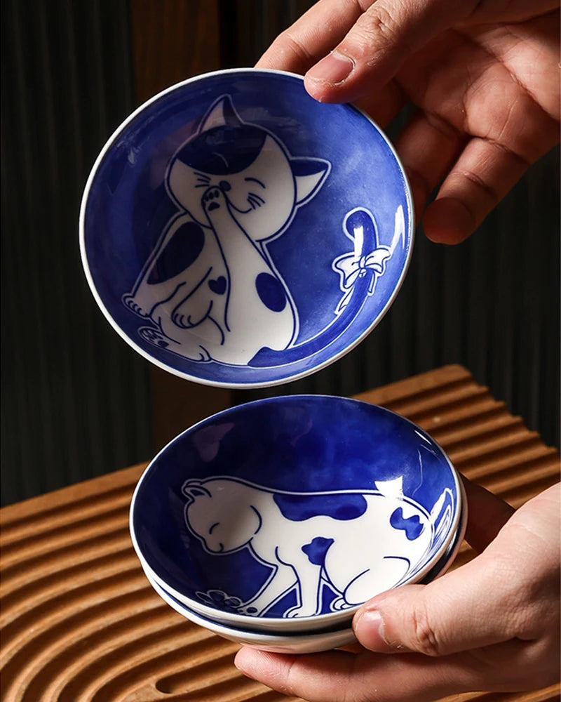 New Shallow/Deep Cat Sauce Dish Set Of 4pcs Ceramic Soy Sauce Seasoning Household Dip Dish Sushi Sauce Snack Dish Tableware