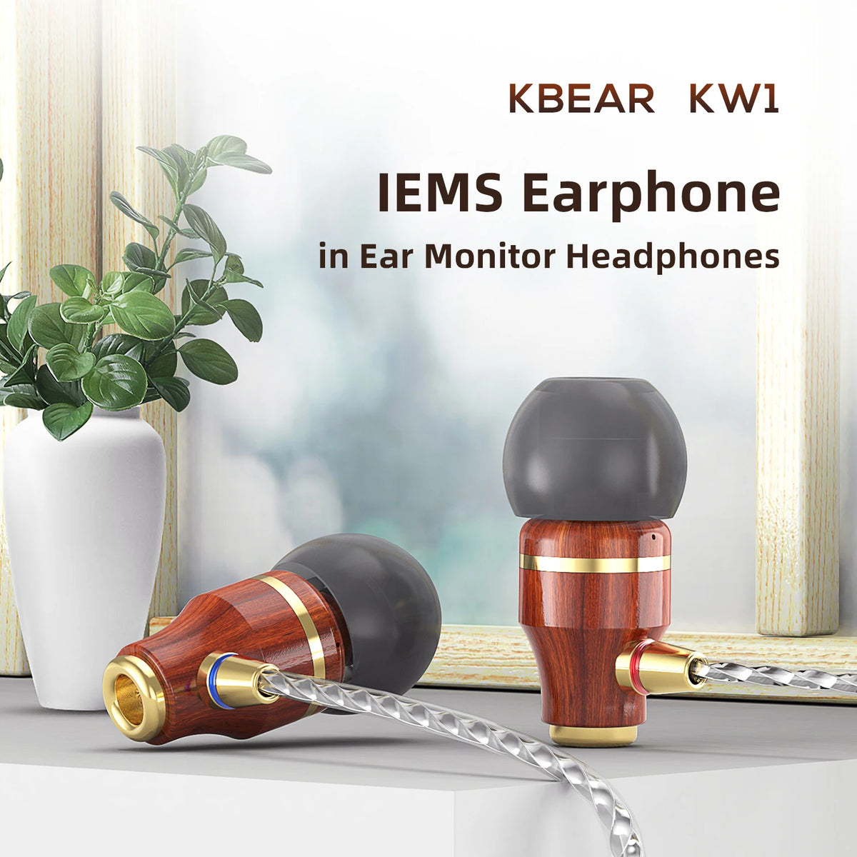 KBEAR KW1 Wired pear Wood in Ear HIFI Hi-res Earbuds Monitor Headphones TypeC 3.5mm for iPhone Lightning