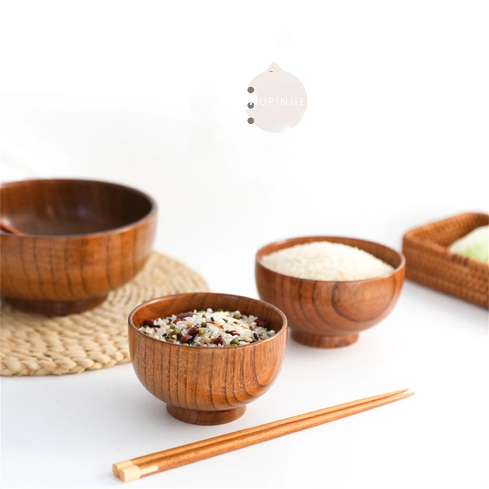 Japanese Style Nature Wooden Bowl Bowl Soup/Salad Rice Bowls Tableware Household Basin Fruit Plate Salad Bowl Wooden Soup Bowl