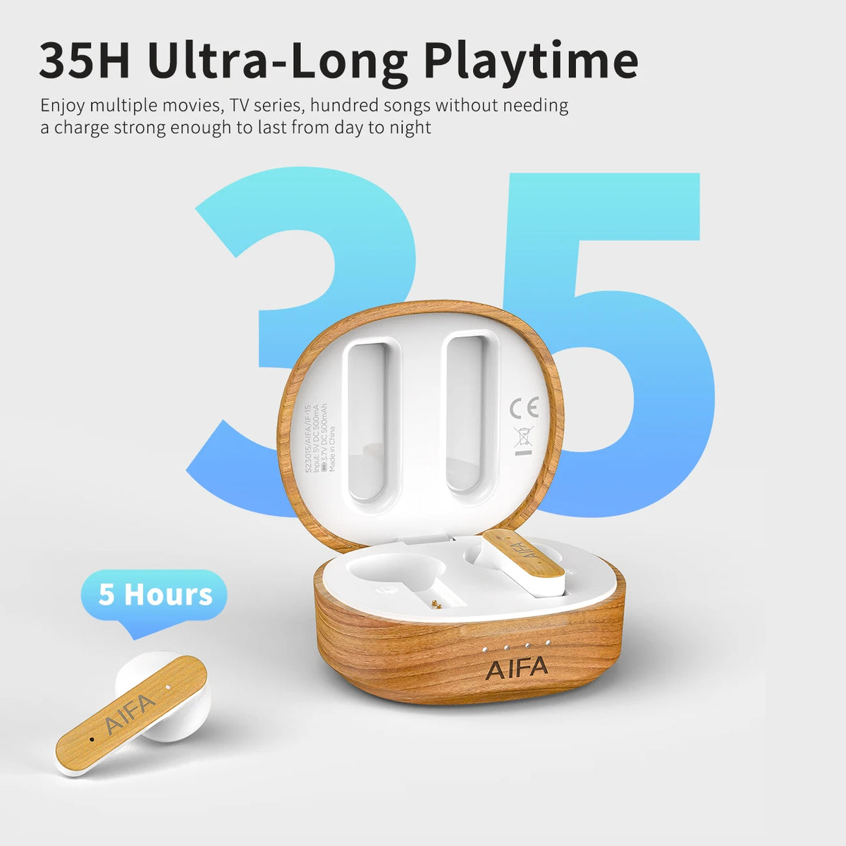 AIFA Wooden Earphone Bluetooth Wireless Noise Canceling High Quality 5.3  Sport   Waterproof Bluetooth Earphone For Talking