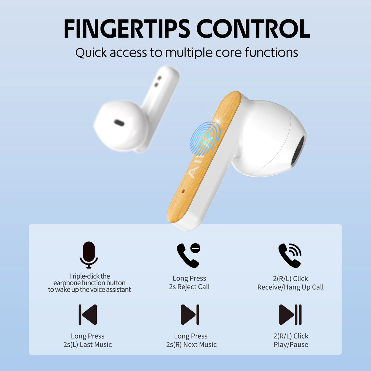 AIFA Wooden Earphone Bluetooth Wireless Noise Canceling High Quality 5.3  Sport   Waterproof Bluetooth Earphone For Talking
